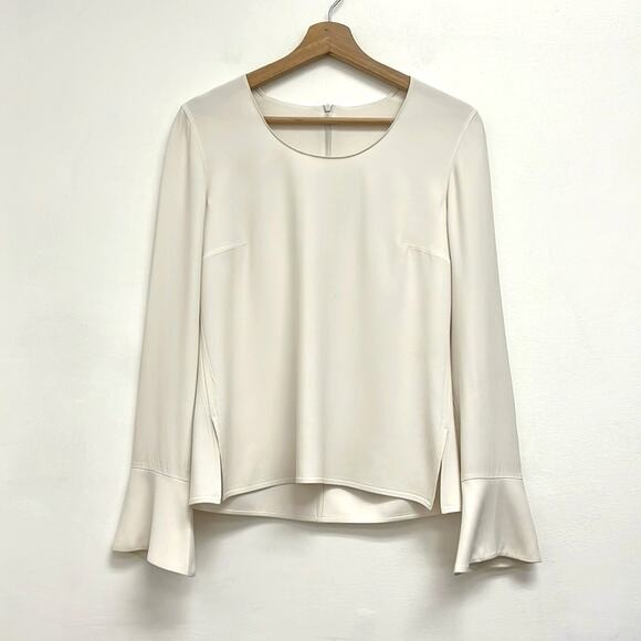 Akris Punto Luxury Minimalist Bell Sleeve Scoop Neck Tailored Career Top US8 - Picture 13 of 13